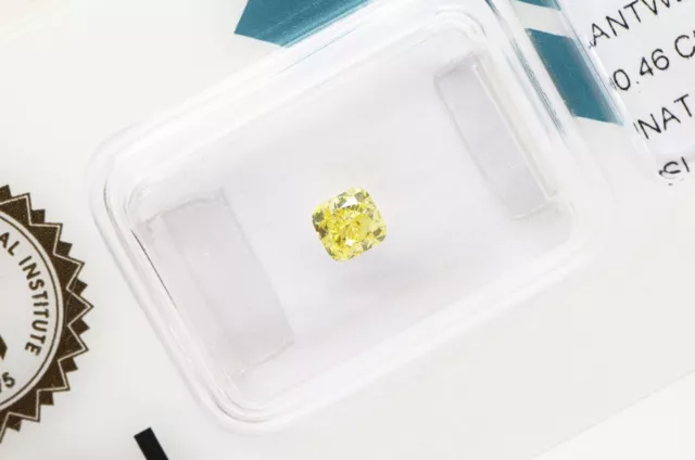 IGI Certified Cushion Shape Diamond Fancy Intense Yellow Color 0.46 Carat SI2