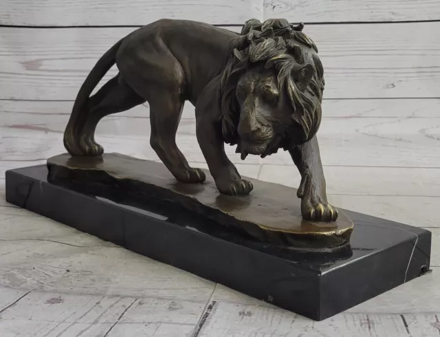 Leone Leonessa Africano Safari Bronzo Marmo Statua Grande Gatto Scultura Art Nr 3