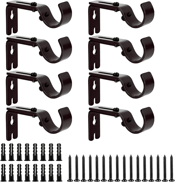 8 PCS Black Leather Straps For Hanging – Curtain Rod Holders, Wall Brackets With Screws, Decorative Hooks For Signs