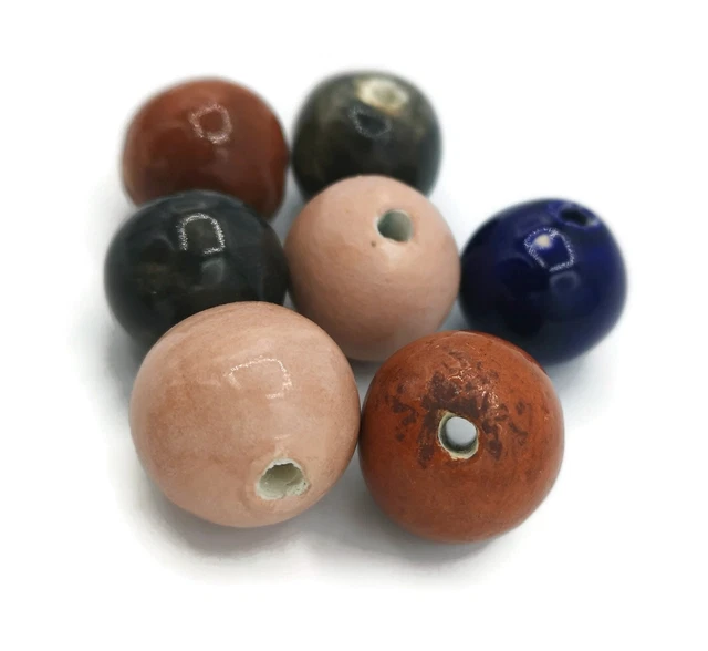 7Pc Artisan Clay Beads Handmade Ceramic Macrame Beads 20mm Assorted for Jewelry