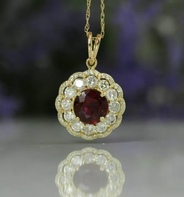 Simulated Red Ruby Flower Shape Pendant Necklace 14k Yellow Gold Plated Silver