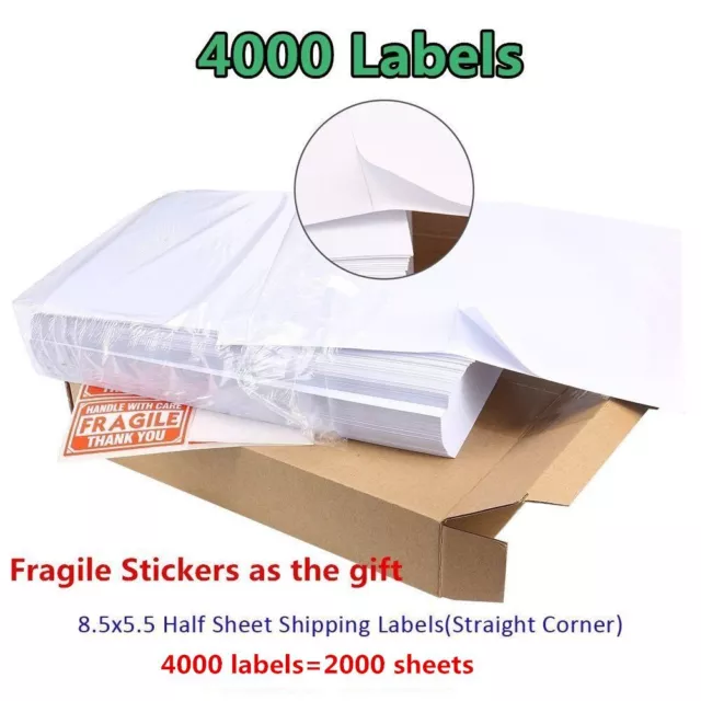 4000 Half Sheet 8.5x5.5 Address Shipping Labels Self Adhesive for Laser & Inkjet