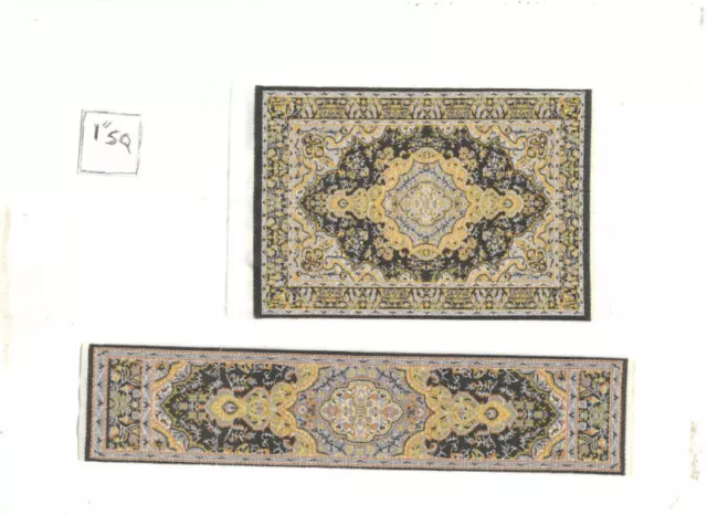 Rug Set #8SR  miniature dollhouse woven carpet 2pc 1/12 scale
