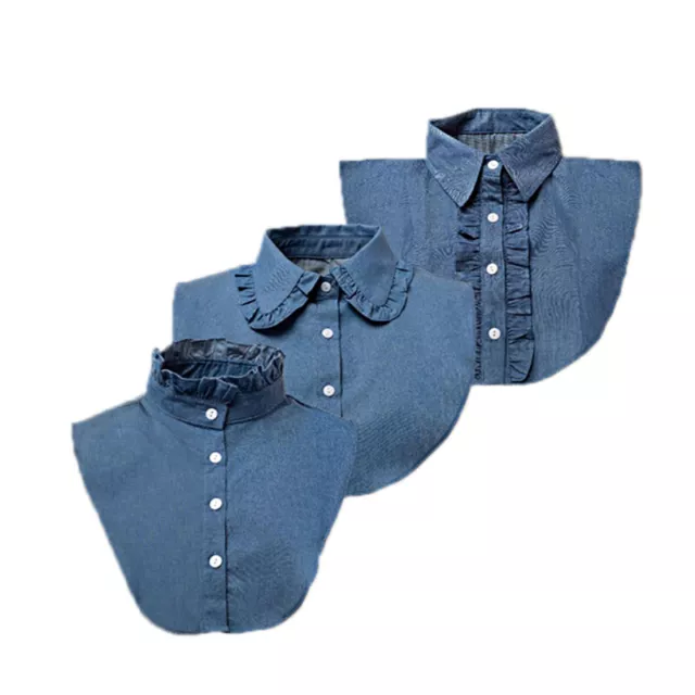 Denim Detachable Lapel Fake Collar Women Ruffles Lace False Half Shirt Blouse