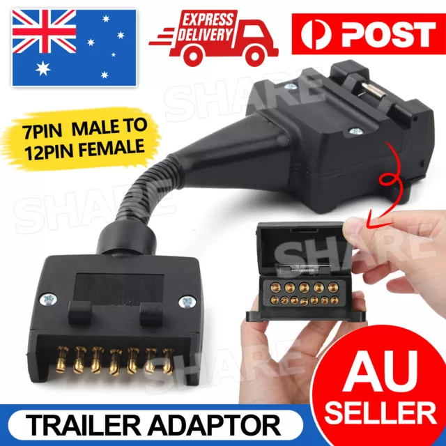 Trailer 12 Pin Female Socket To 7 Pin Flat Plug Adaptor Caravan Wiring Connector