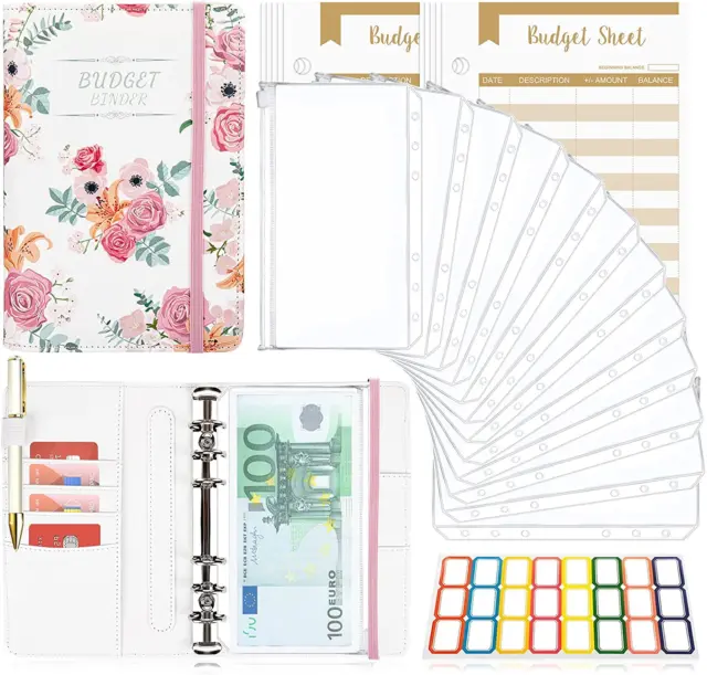 Budget Binder Set - Classeur budgétaire avec enveloppes de trésorerie,  Organisateur de trésorerie Reliure d'économie d'argent Cash Enve
