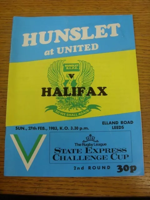 27/02/1983 Rugby League Programme: At Leeds United - Hunslet v Halifax [Challeng