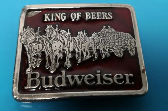 Vintage Budweiser Belt Buckle  ENAMELED WAGON AND HORSES GENUINE