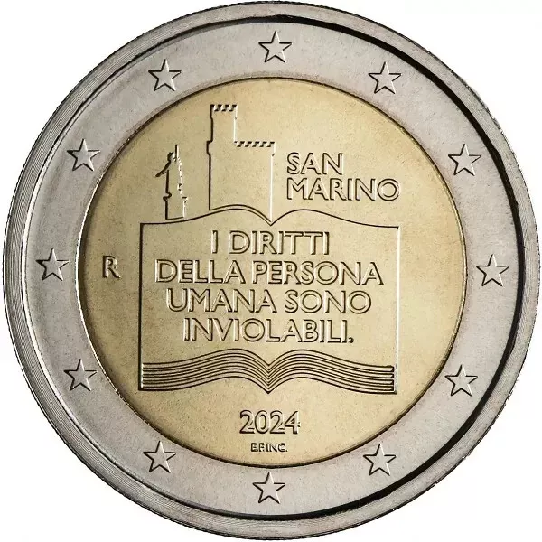 2 Euro Gedenkmünze San Marino 2024 - Erklärung der Bürgerrechte - Folder BU - VV