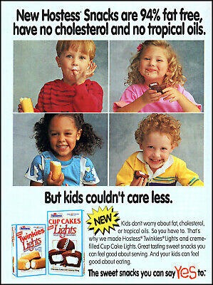 1991 Young Kids eating Hostess Cup Cakes & Twinkies retro photo print ad ads14