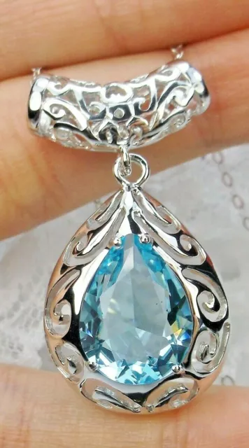 Aquamarine 6ct Tear Drop Sim Sterling Necklace (Custom-Made)*