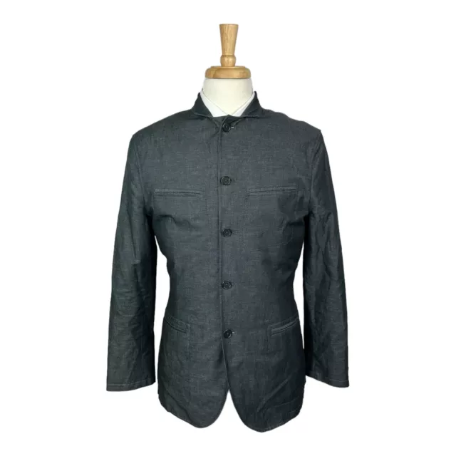 John Varvatos Indigo Denim Cotton Linen Lined Mens Blazer Size 42 Excellent