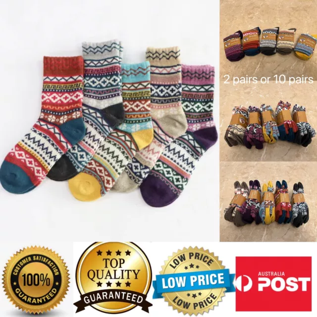 2 Pairs Lady Lambs Wool Socks,Warm Comfy, Fashion color pattern,AU Stock