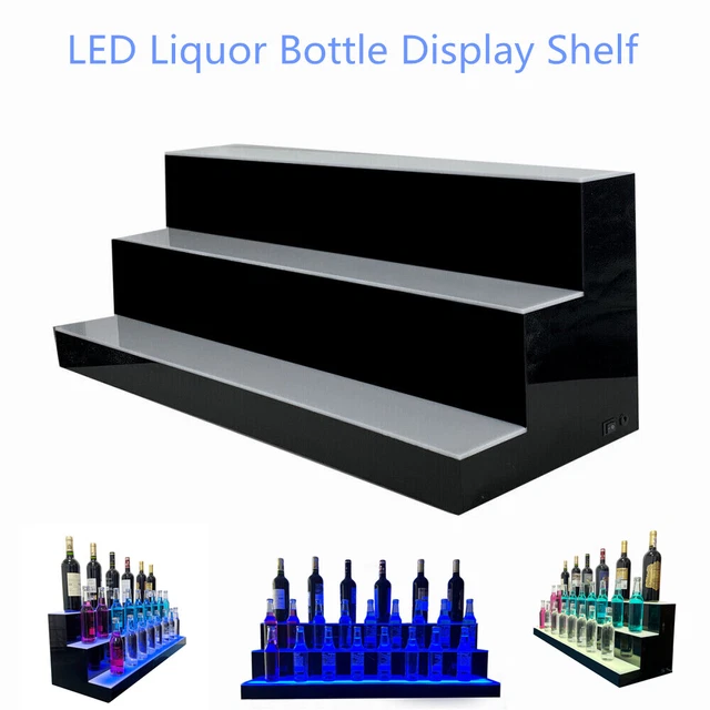 3 Step Tier LED Lighted Shelves Illuminated Liquor Bottle Bar Display Stand USA
