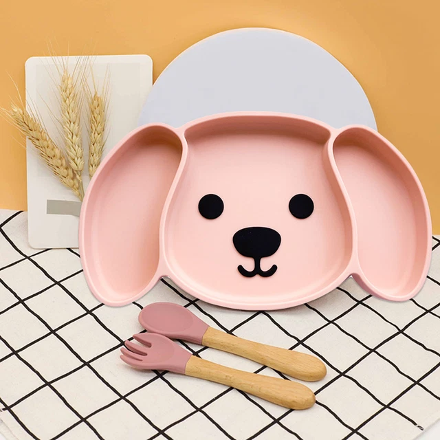Toddler Feeding Plate Smooth Edge Reusable Dog Shape Anti-slip Baby Dishes Bpa