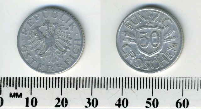 Austria 1947 - 50 Groschen Aluminum Coin - Imperial Eagle with Austrian shield 11