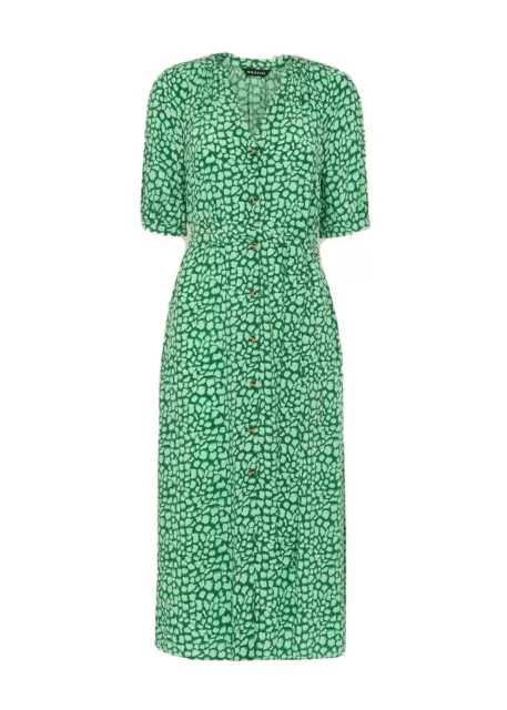 Whistles Olivia Giraffe Midi Dress UK 8 Shirt RRP 119 Green VGC Belted Midaxi