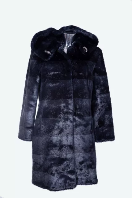 Cappotto da donna in pelliccia ecologica con cintura in pelle nera NOEMI