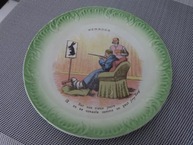 Ancienne Assiette Parlante Theme Chasse Digoin Sarreguemine  No 12