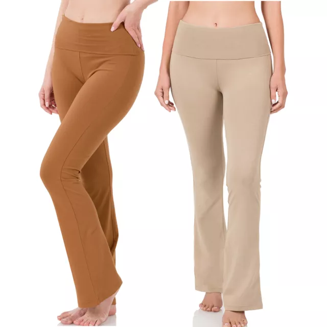 Pantalones de yoga acampanados Zenana's Plus elásticos algodón cintura plegable corte bota