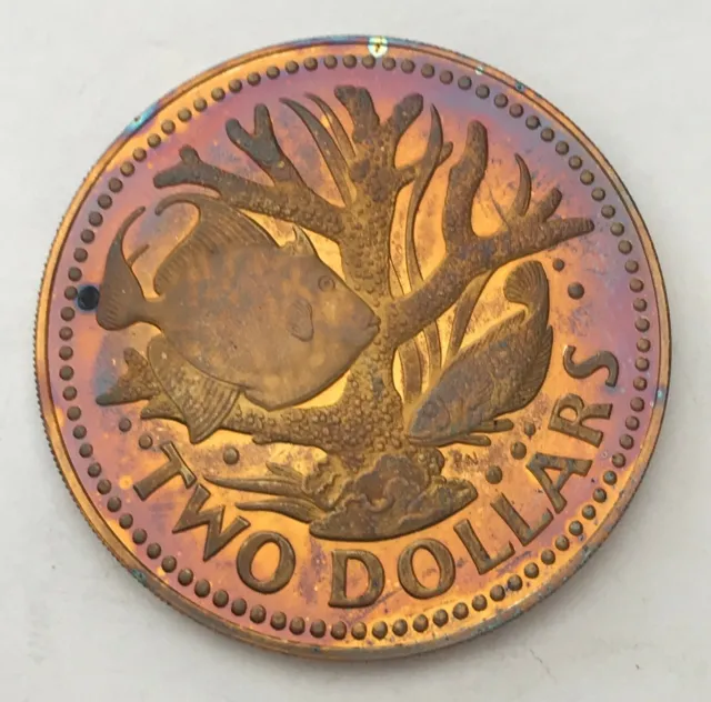 1973 Barbados Two Dollar Bu Unc Striking Purple  Gem Toned Unique Color (Mr)