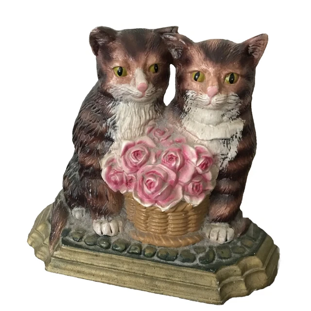 Cast Iron Cat Doorstop Roses Victorian Style by Upper Deck 10” X 12”