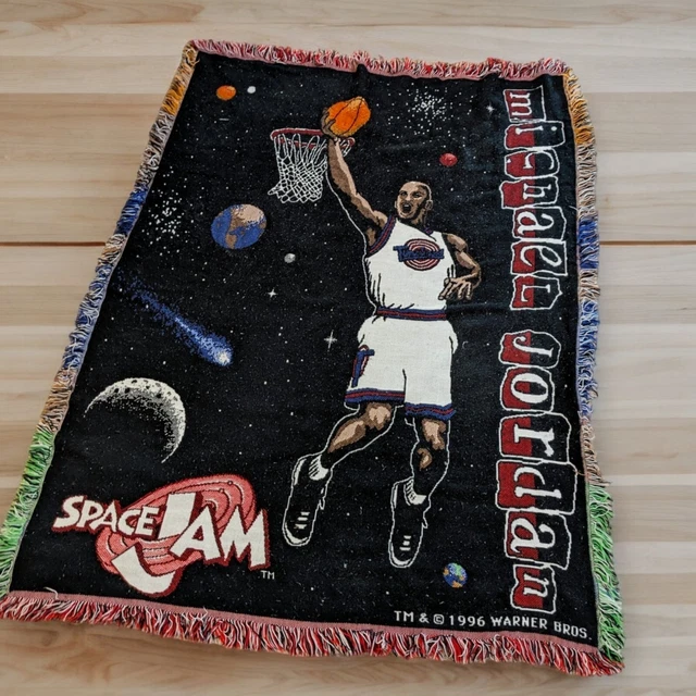 SPACE JAM THROW 1996 Blanket Trim Tapestry Fringe Movie Michael Jordan Excellent 41.99 PicClick