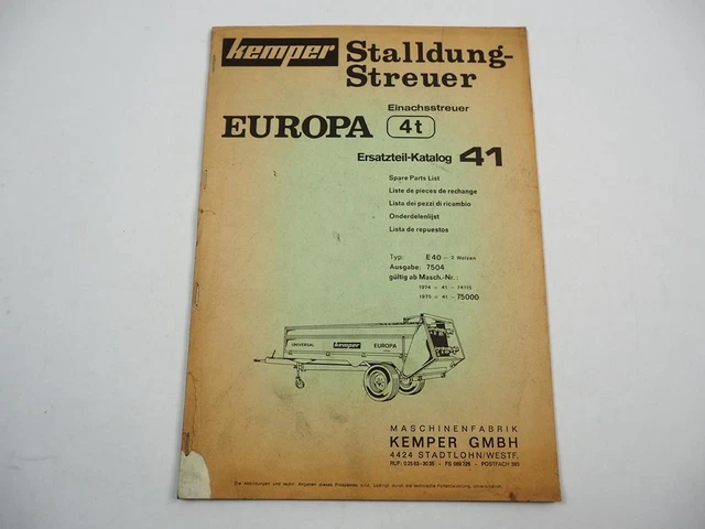 Stille Betriebsanleitung und Ersatzteilliste für Stalldüngstreuer Typ M94Z