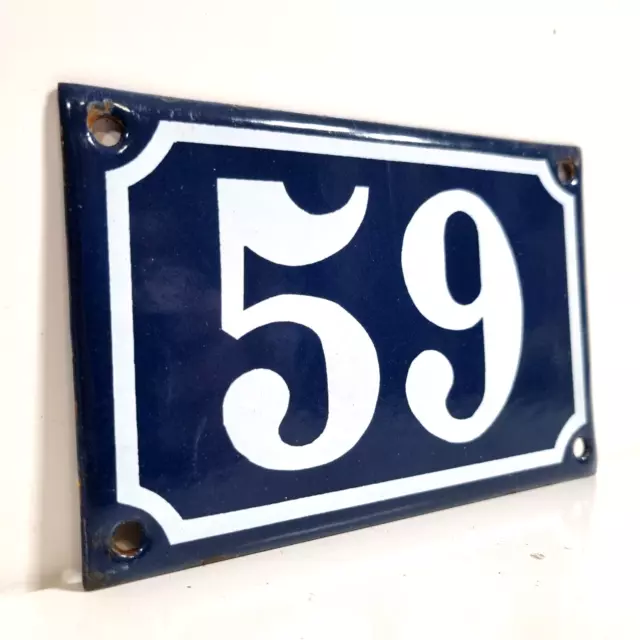 Vintage French blue house address number enamel sign 59 Paris style for door