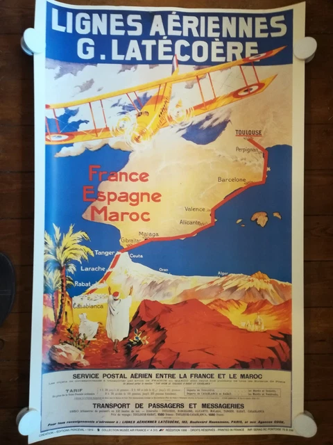 affiche collector "LIGNES AERIENNES LATECOERE" 1919 réédition 1998