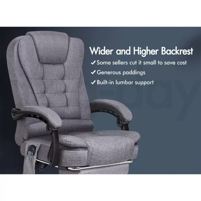 ALFORDSON Massage Office Chair Heated Seat Executive Gaming Racer Fabric Grey 3