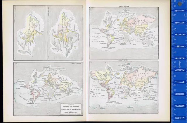 Showing the Progress of Geographical Knowledge 14th-19th Century-1894 Map Print