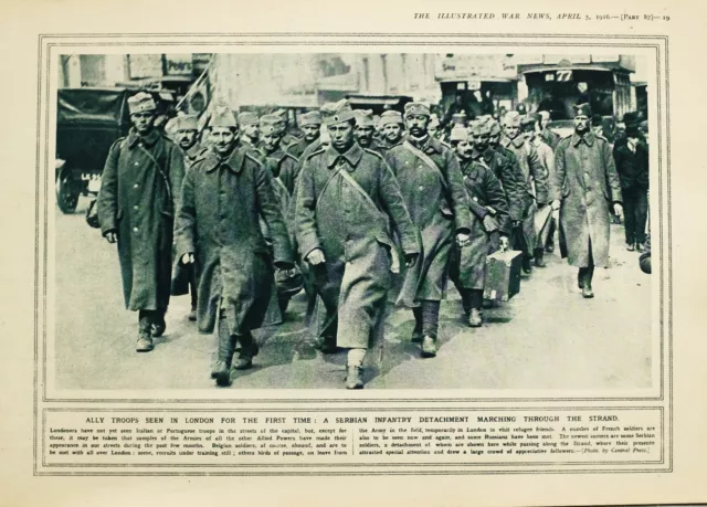 1916 Wwi Ww1 Print Allied Troops In London Serbian Infantry Marching