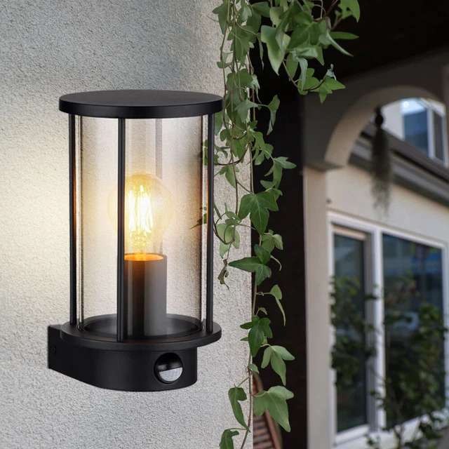 BRIMMEL Applique Murale Extérieure LED Avec Détecteur De Mouvement – Lanterne Noire IP54 Anti-Rouille En Aluminium, Éclairage Porche Et Jardin (Ampoule Non Incluse)