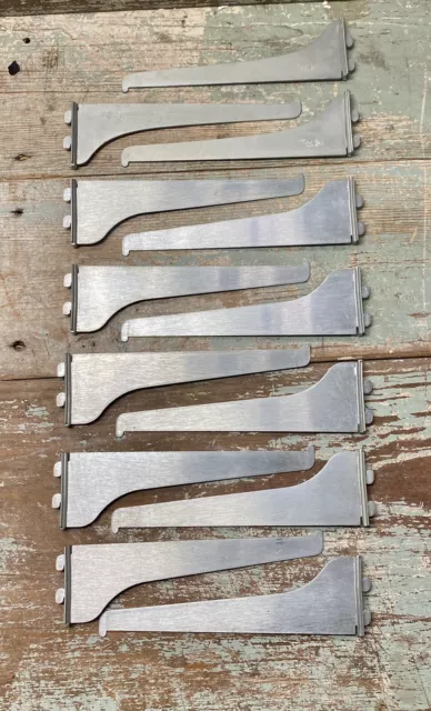 Lot Of 13 Shelf Brackets Satin Chrome 8” NOS 6 Matching Pairs + 1 Extra