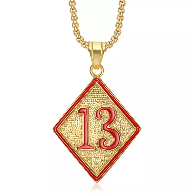 Stainless Steel Red Gold Motorcycle Biker Number 13 Pendant Necklace For Men