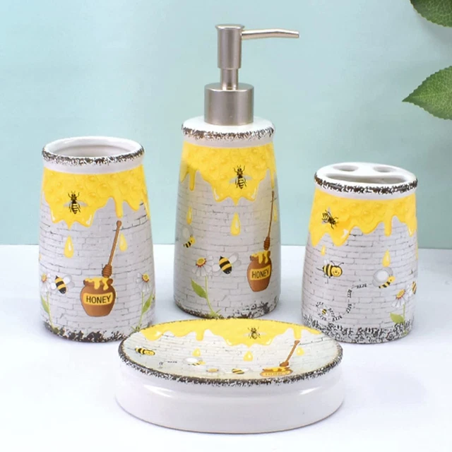 Céramique Salle de Bain Accessoires Set 4, Ensembles pour Maison Multicolore S1