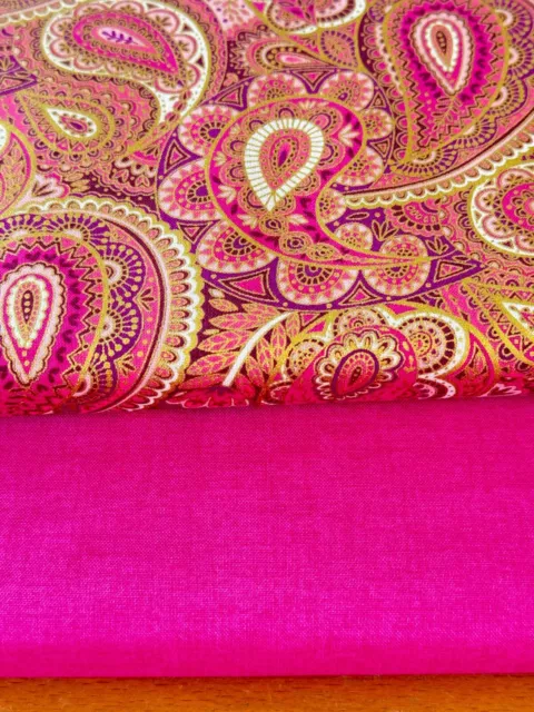 Makower Paquete de Tela Patchwork Luxe Algodón Paisley Patrón Fucsia