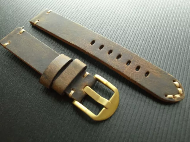 18mm 20mm 22mm 24mm Vintage leather watch strap with Bronze Brass Buckle