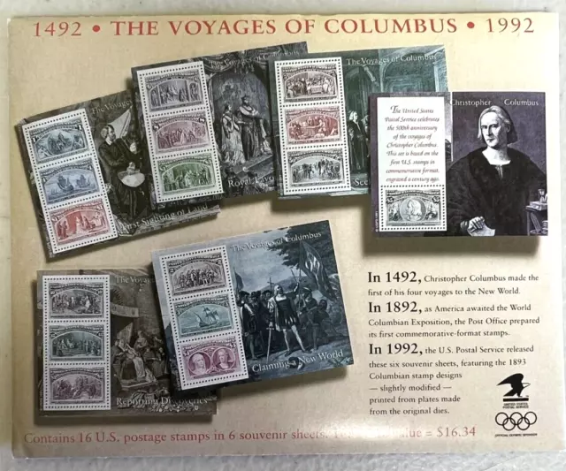 1492-1992 Voyages of Columbus - 6 Souvenir Sheets - 16 Stamps Mixed Denomination