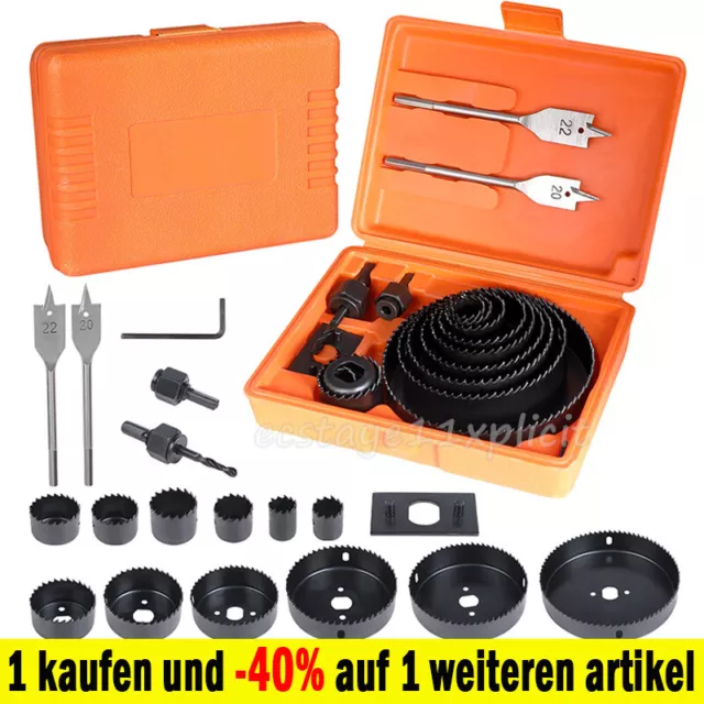 18tlg Lochsägen Set 22 bis 127mm +2 Adapter.Kreissäge Transportkoffer für Holz D