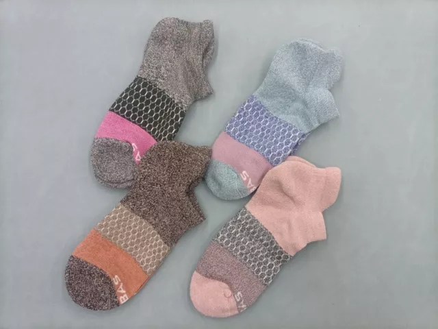 Sale! Bombas New 4 Pairs Socks Lot Of 4 Tri-Block Women's Ankle Socks Szie-M