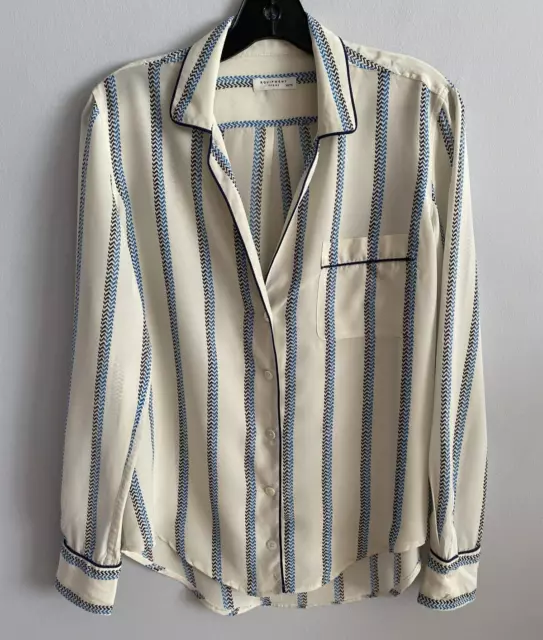 Equipment Femme Keira Pinstripe Pajama Style Blouse Shirt 100% Silk Ivory XS