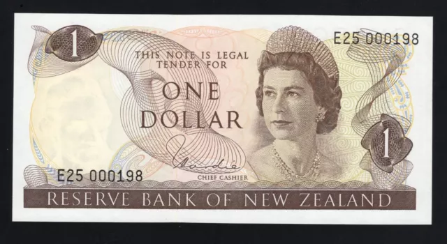 1977-81 NEW ZEALAND 1 DOLLAR BANKNOTE - UNCIRC/1ST PREFIX - E25 000198 - P163dF