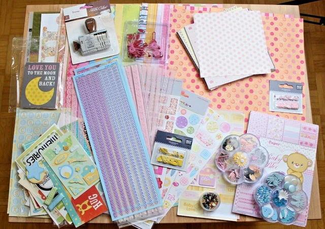 Großes Scrapbooking Bastelset Konvolut Papier Mix für Baby Album Privatverkauf