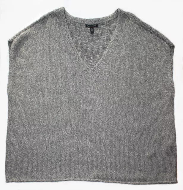 Eileen Fisher Gray Knit Boxy Alpaca & Organic Cotton Blend V-Neck Top Size XL 3