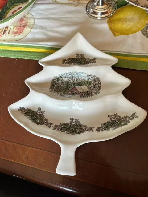 Johnson Brothers England 3-Section 14” Xmas Tree Sweet Dish Friendly Village