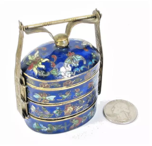 Antique Chinese Gilt Cloisonné Enamel Stacking Trinket Tiffin Spice Box Nice