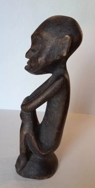 Well Done Old African Hand Carved Wood Statues Of Man Sitting, Thinking 8.75"