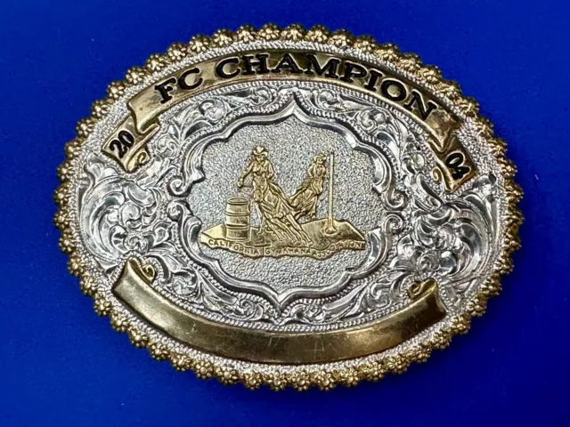 FC Champion 2004 Rodeo Cowboys barrel racing belt buckle California GYMKHANA 2